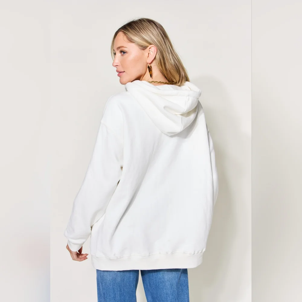 Simply Love Full Size PARIS Long Sleeve Drawstring Hoodie - Picture 2 of 5